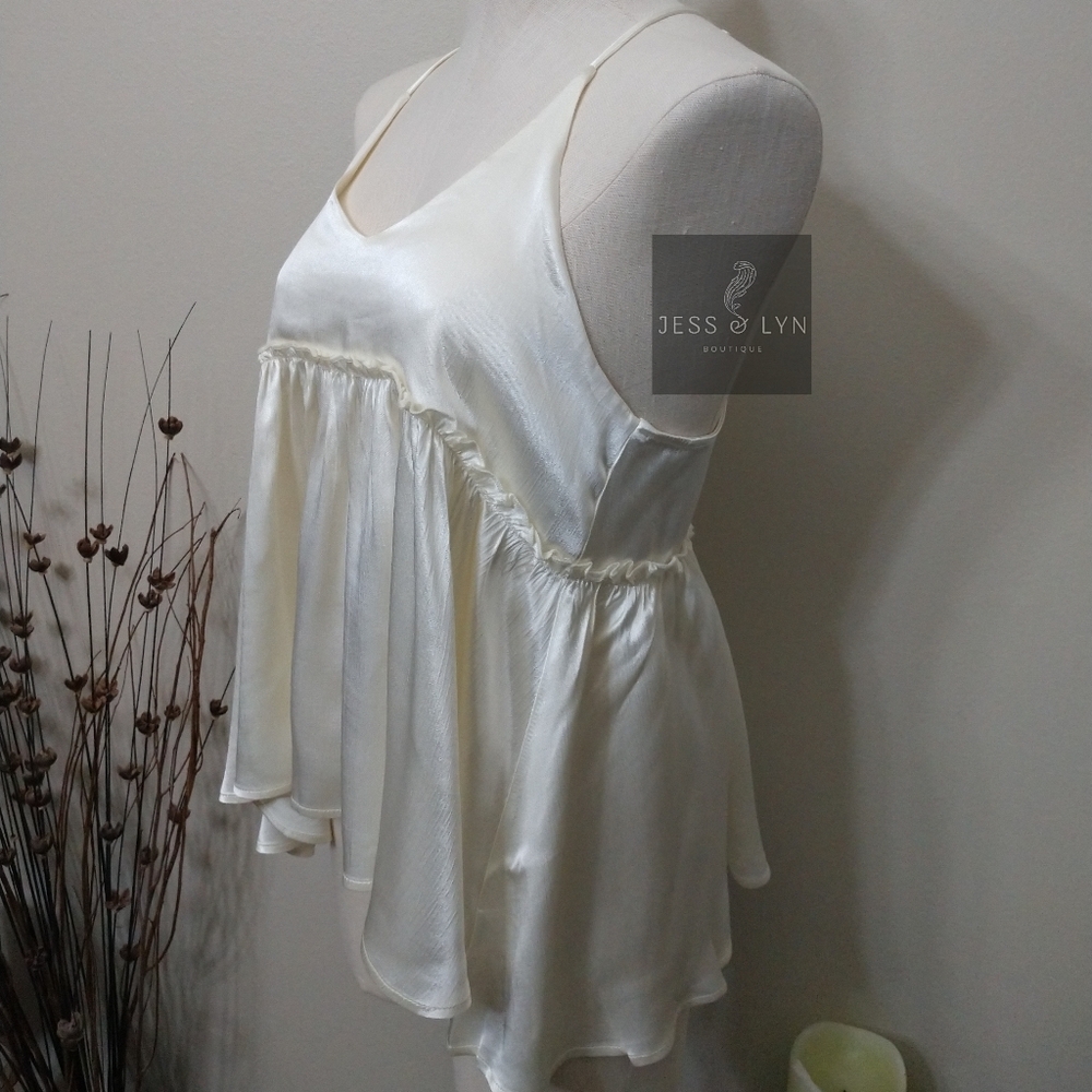 🆕Off White/Ivory Flowy Babydoll Boho Tank w/Adjustable Straps - Picture 5 of 14